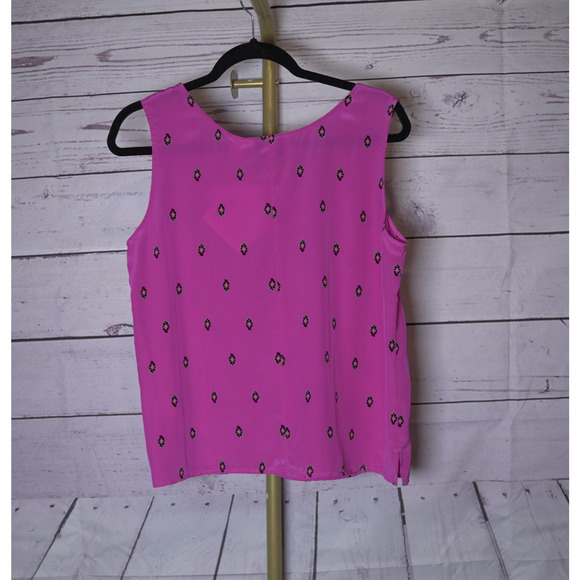 Silk Lore Magenta Shell Print Silk Camisole Scoop Neck Sleeveless MSPR $98 Sz M - Picture 2 of 12
